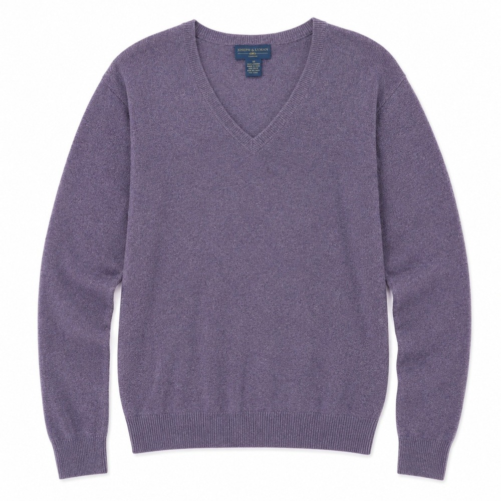 Joseph & Lyman V-Neck Sweater Mens M Purple 100% Cashmere Long Sleeve Fine Knit